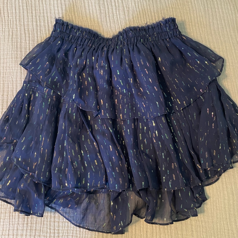 LoveShackFancy Blue Metallic Silk Mini Skirt